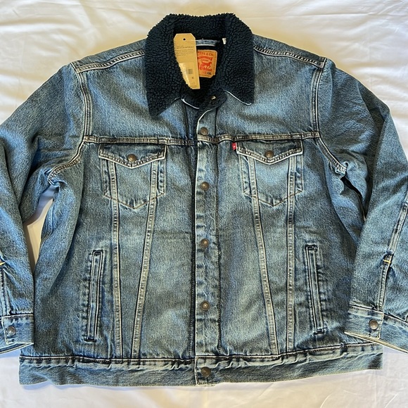 Levi’s Sherpa Jean Jacket Medium wash Navy Sherpa size XXL - Picture 4 of 10